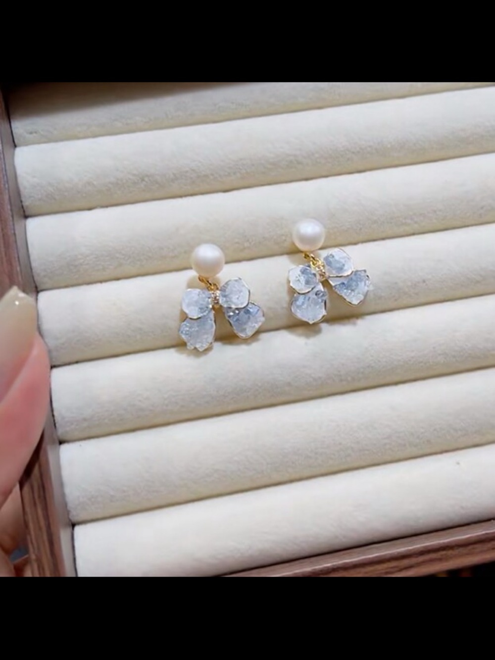 Gold-Tone Floral Dangle Earrings,Freshwater Pearl&Crystal Petals